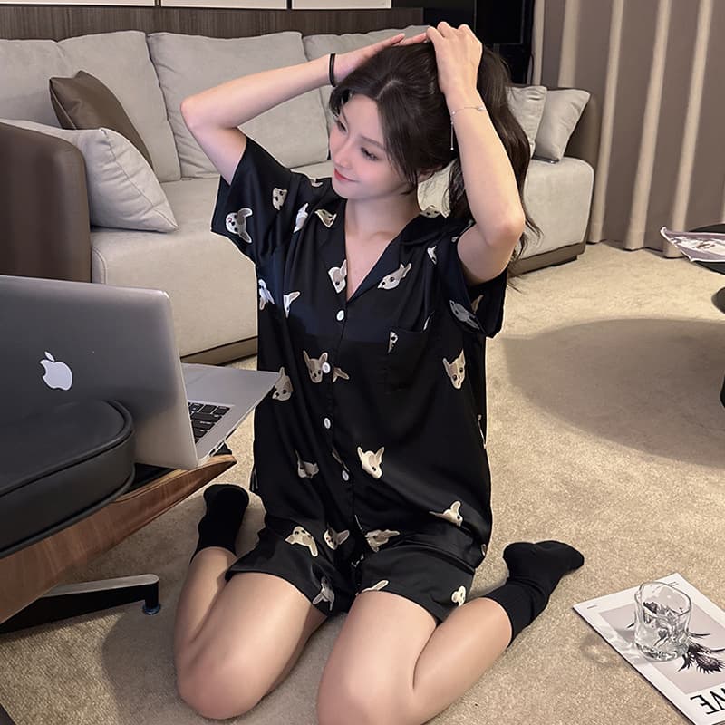 2026 New Style Ice Silk Pajamas for Women, Summer Thin Short-Sleeved Women's High-End Home Wear Set