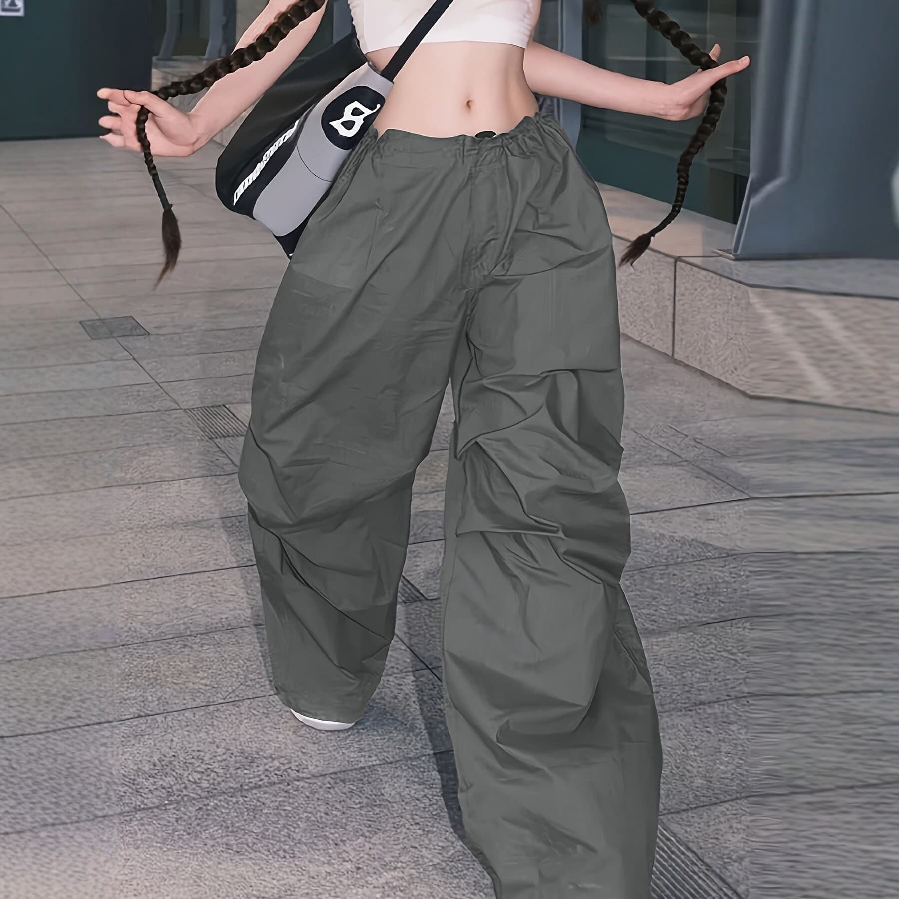 2026 New European and American Style Loose Cargo Pants for Women, Drawstring Wide-Leg Casual Pants, Quick-Dry Draping Design Long Pants