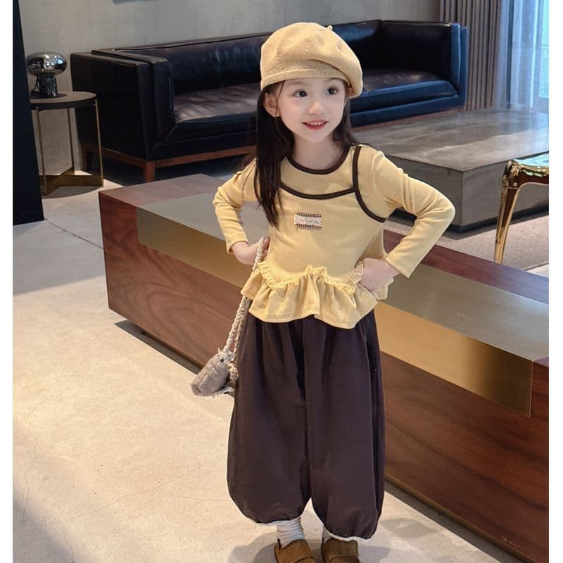 Girls' Outfit Spring and Autumn New Children's Faux Two-Piece Long-Sleeve T-Shirt Lantern Pants Baby Lace Top Two-Piece Set