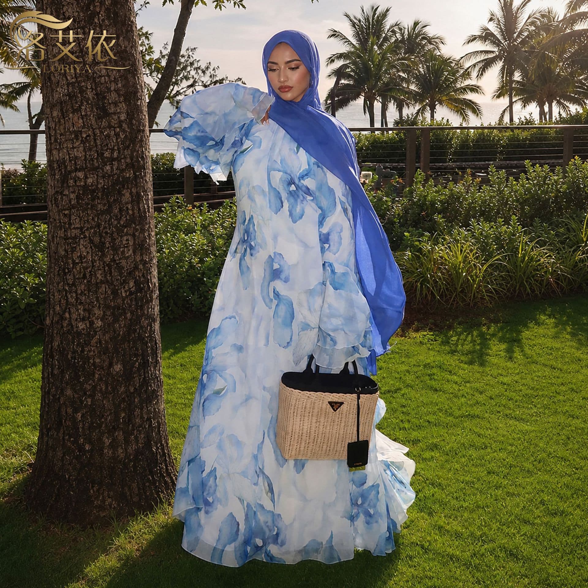 2026 Loriya Double-Layer Fabric Flared Sleeve Printed Dress LR1338