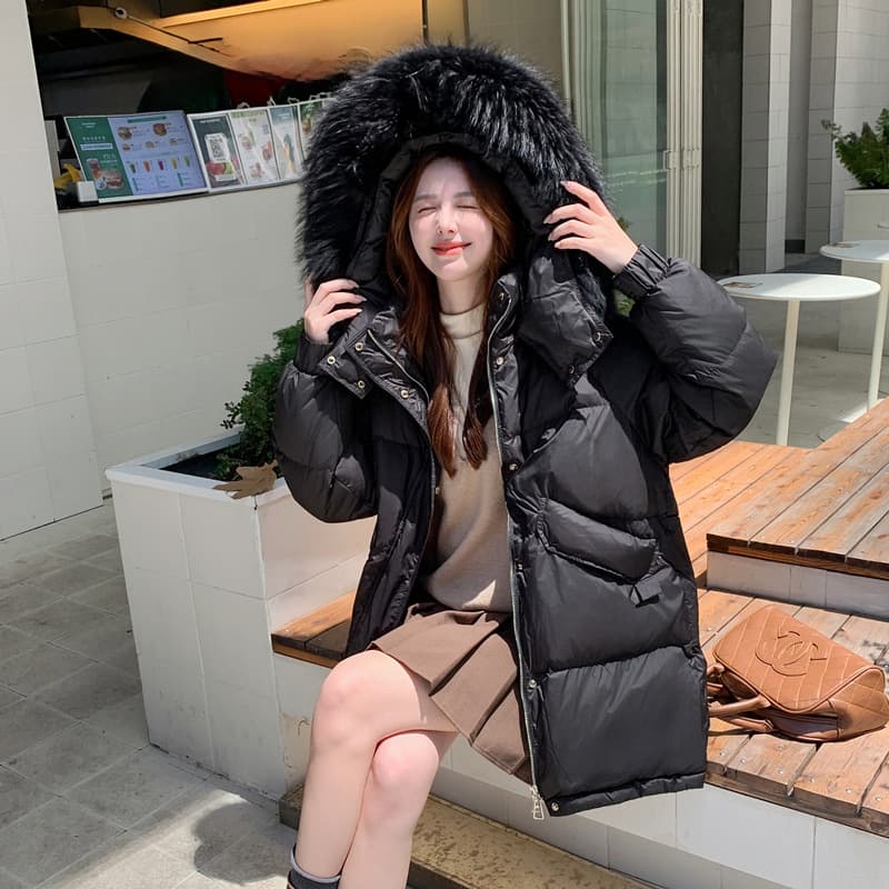 2025 New Style Korean Version Slimming Curvy MM Slim-Fit Mid-Length 90 New National Standard Hooded Raccoon Fur Collar Down Jacket 233