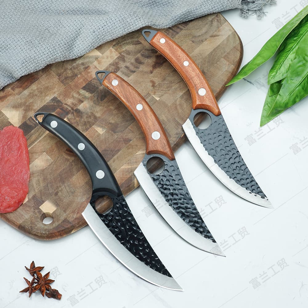 Stainless Steel Hammered Boning Knife: Hand-forged slaughter knife for pigs, cattle, and sheep, meat cutter, butcher's segmentation knife, meat cutting knife.