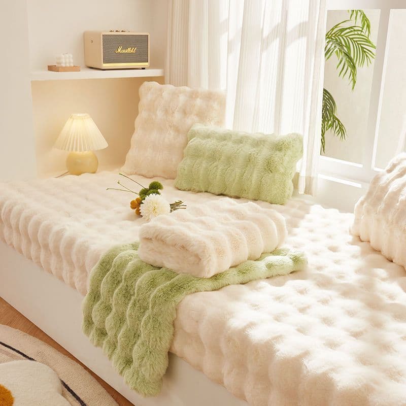 Popular thickened rabbit plush anti-slip bedroom bay window cushion, windowsill pad, new Nordic style balcony tatami seat cushion.