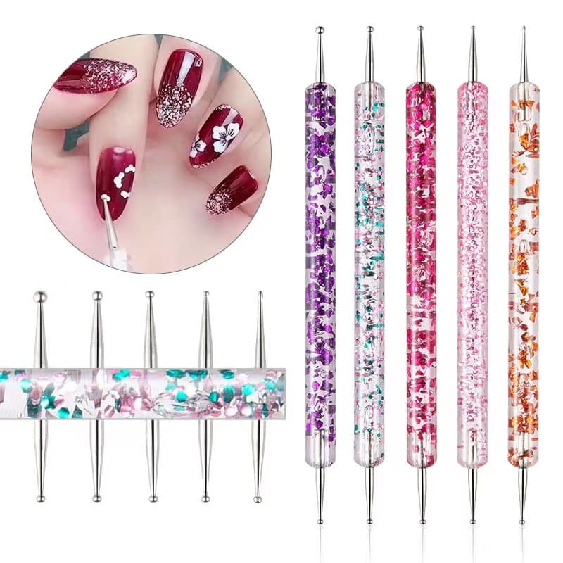 Cross-border New 5-Pack Acrylic Transparent Double-Ended Dotting Pen Nail Art Tool