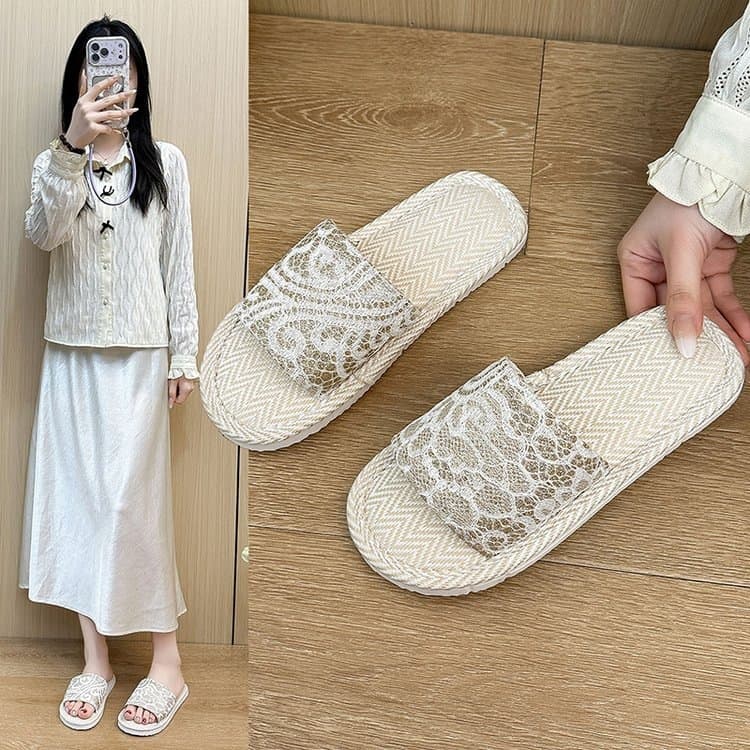 Summer Linen Slippers, Japanese Linen Slippers for Women, New Small Fragrance Style, Home Four Seasons, Quiet, Non-Slip Slippers