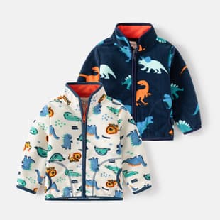 Kids Printed Fleece Jacket Boys Girls Warm Fleece Top Autumn Winter Inner Layer Cardigan Stand Collar Children's Clothing