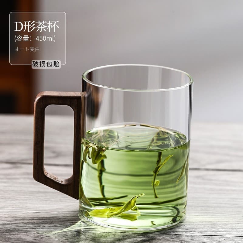 Transparent glass water cup for home hospitality high borosilicate glass green tea cup heat-resistant office drinking glass single-layer cup