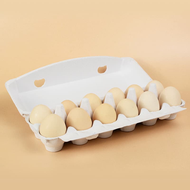 Wholesale 12-egg Pulp Egg Carton with Three-Side Printing, Biodegradable Disposable Egg Tray, A4 Pulp Printed Egg Carton