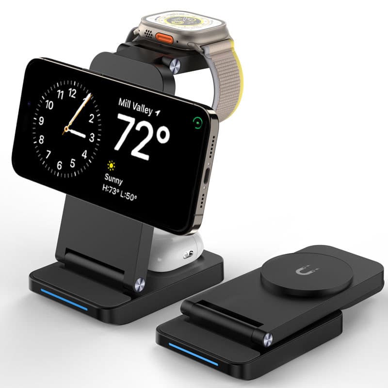 Cross-border 3-in-1 Magnetic Wireless Charger Fast Charging Desktop Foldable Stand Watch Headphone Wireless Charging Station