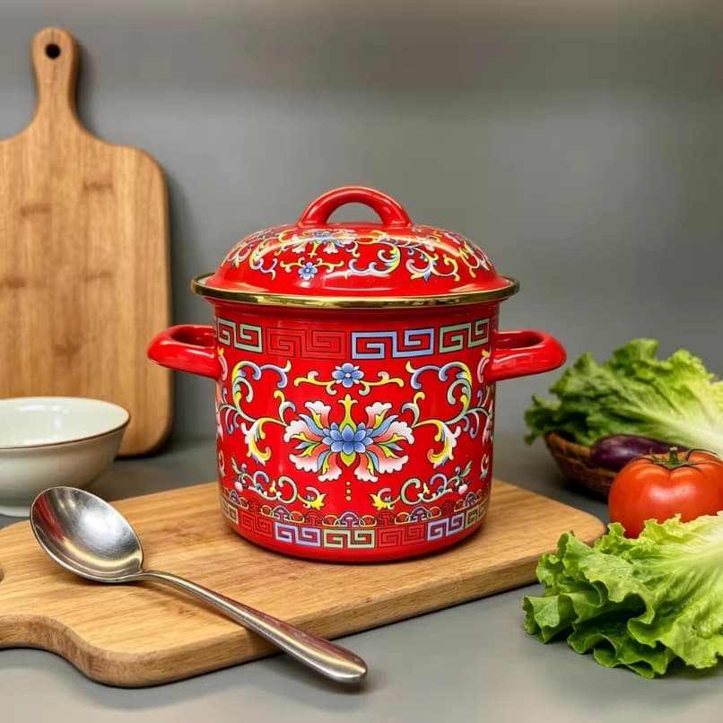 Enamel color enamel household stew pot, scalding and stewing rice pot, open flame gas, high temperature resistance, gift lard tank