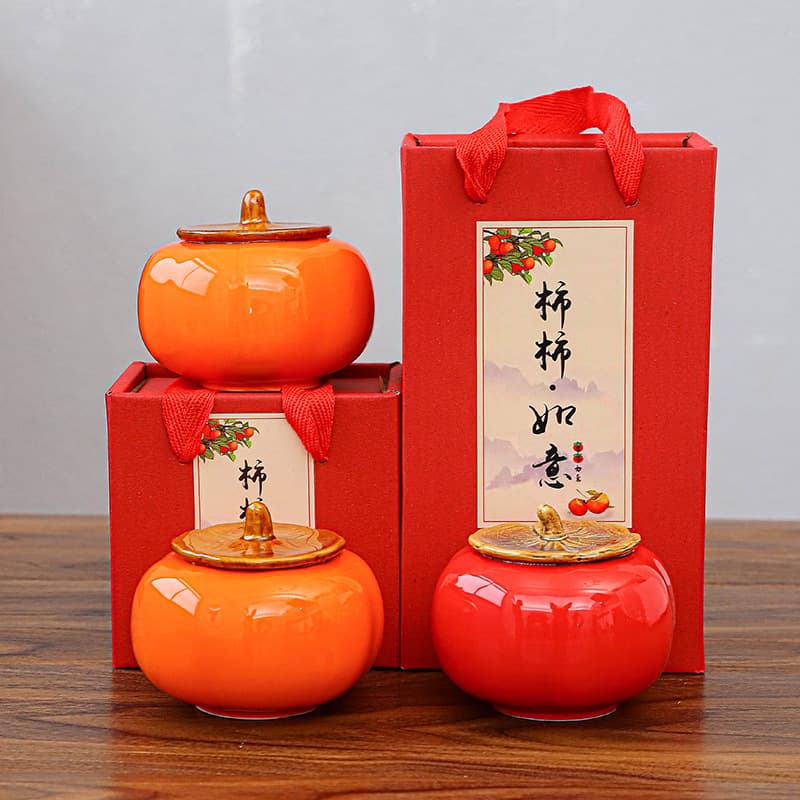 Wedding Candy Jar Persimmon Ruyi Creative Ceramic Sealed Jar Tea Canister Gift Box Party Favor