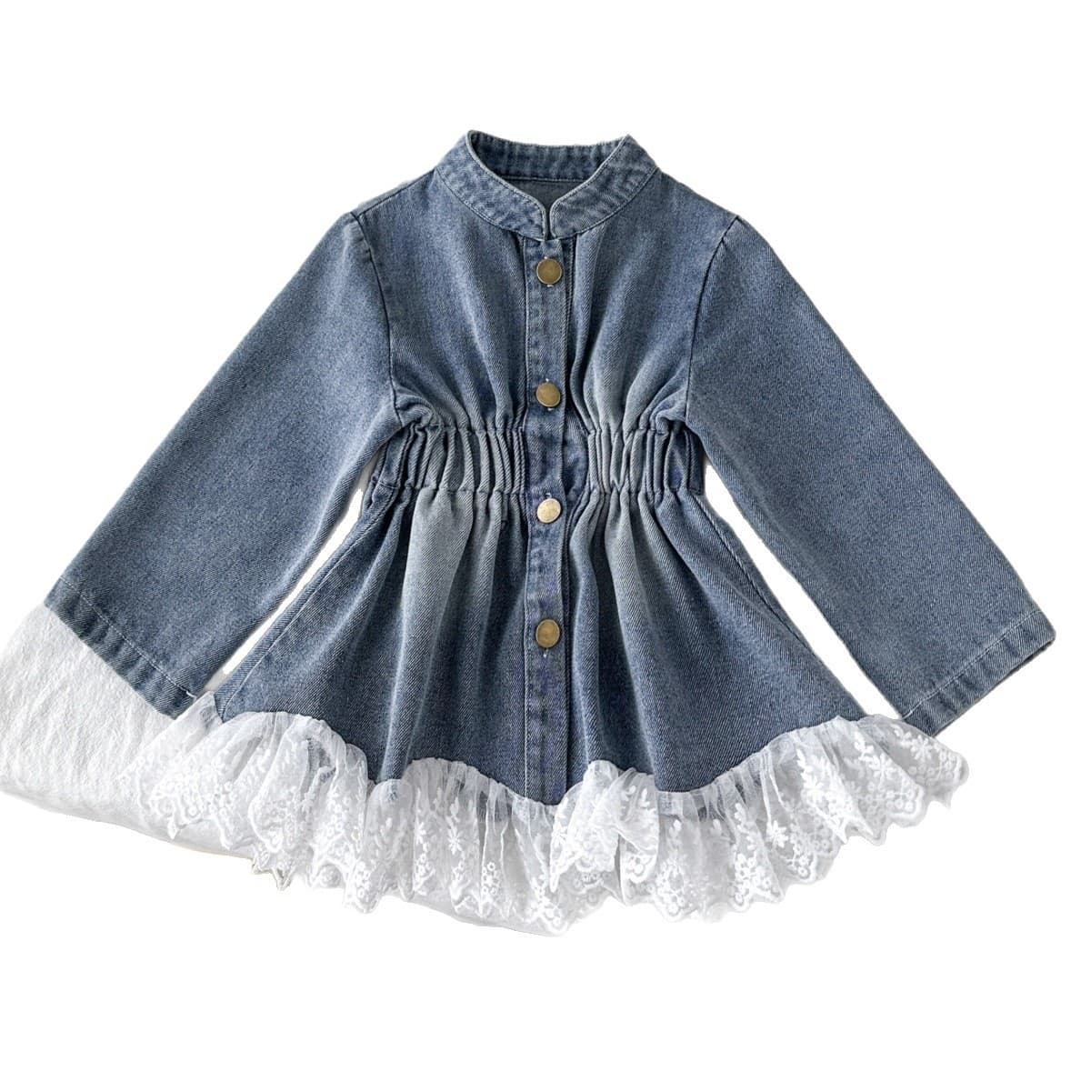 Spring Autumn Girls Denim Jacket 2025 New Lace Trim Denim Dress Stylish Little Girl Jacket Cross-border Drop Shipping
