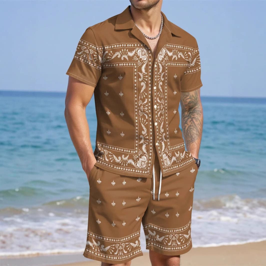 AliExpress 2026 New Casual Loose Fashion High Quality Men's Short Sleeve Cuban Collar Shirt Shorts Set