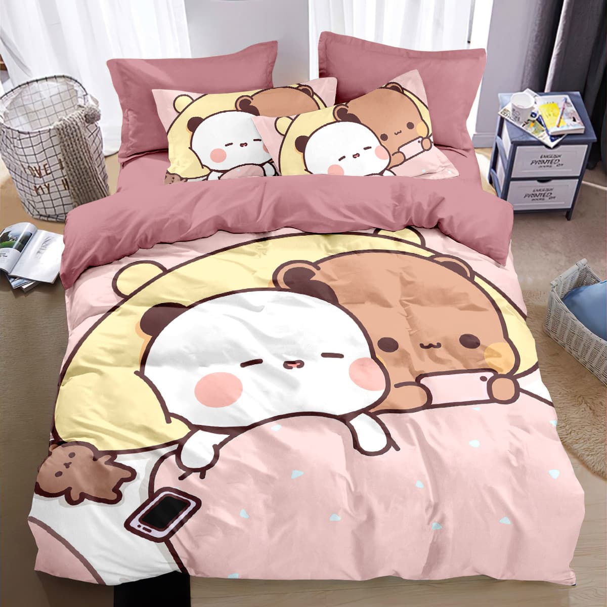 Yier Bubu 4-Piece Bedding Set Pure Cotton Duvet Cover Sheet Couple All-Cotton Bedding Set Children Student Dormitory 3-Piece Set