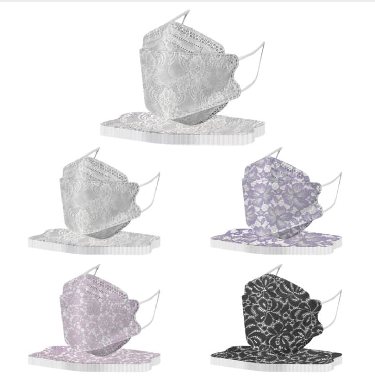 KF94 Fish-Shaped Printed Lace Fashion Masks, Willow Leaf Style Adult Face Masks, Lipstick-Resistant