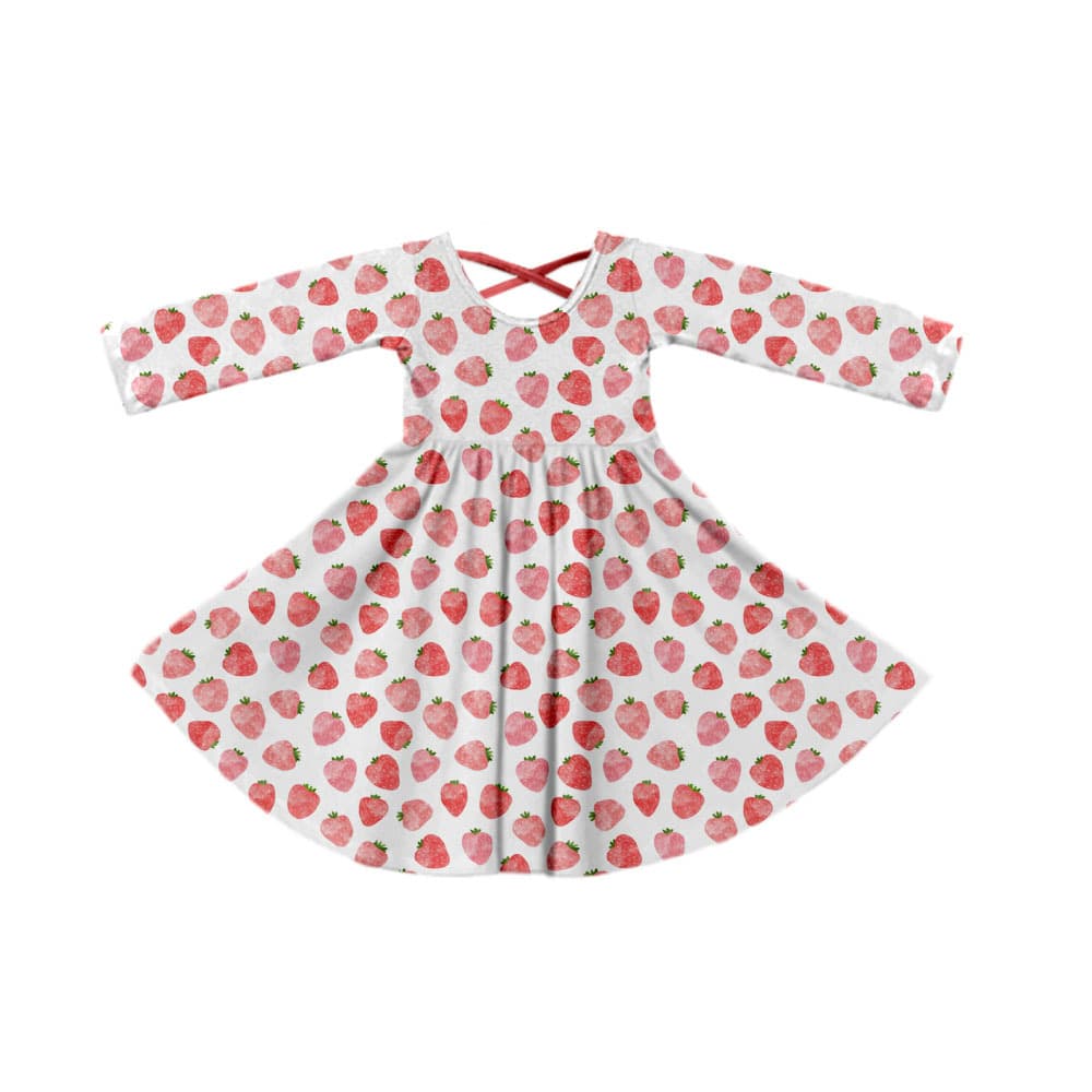 Cross-border wholesale custom autumn girls' large flare printed dress with back cross design
