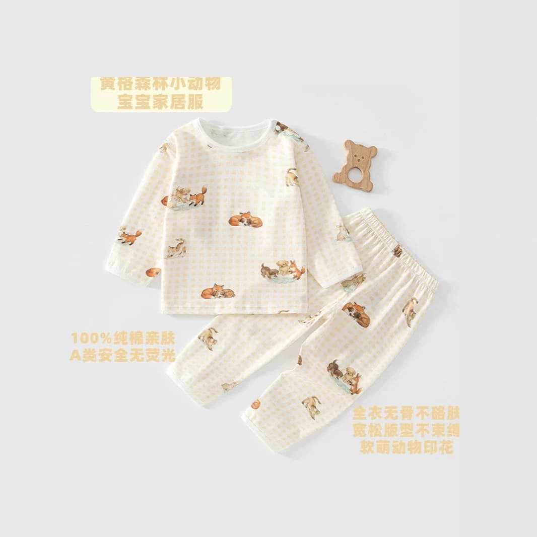Toddler and Kids Long Sleeve Top and Pants Set, Baby Boy and Girl Air Conditioning Suit Two-Piece Set, Pure Cotton Seamless Children's Homewear Set