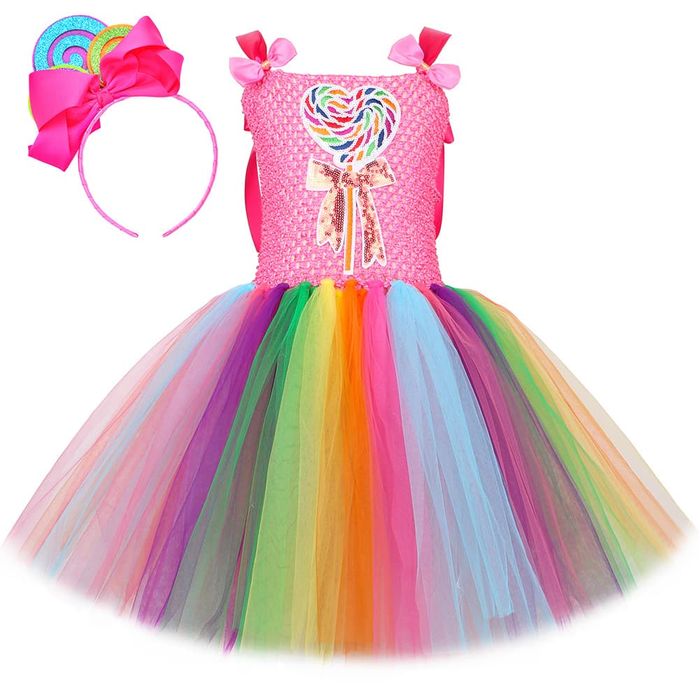 Children's Lollipop Dress, Rainbow Candy Mesh Tutu Skirt, Girls' Festival Performance Costume Princess Puffy Dress