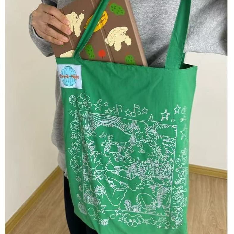 UnsocialNight Ollie Frog joint illustration printed tote bag portable foldable large-capacity environmentally friendly bag