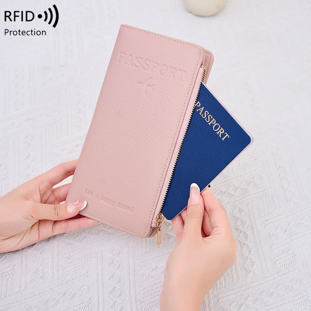Cross-border new RFID anti-magnetic wallet zipper document bag travel passport bag ticket holder multi-functional passport wallet