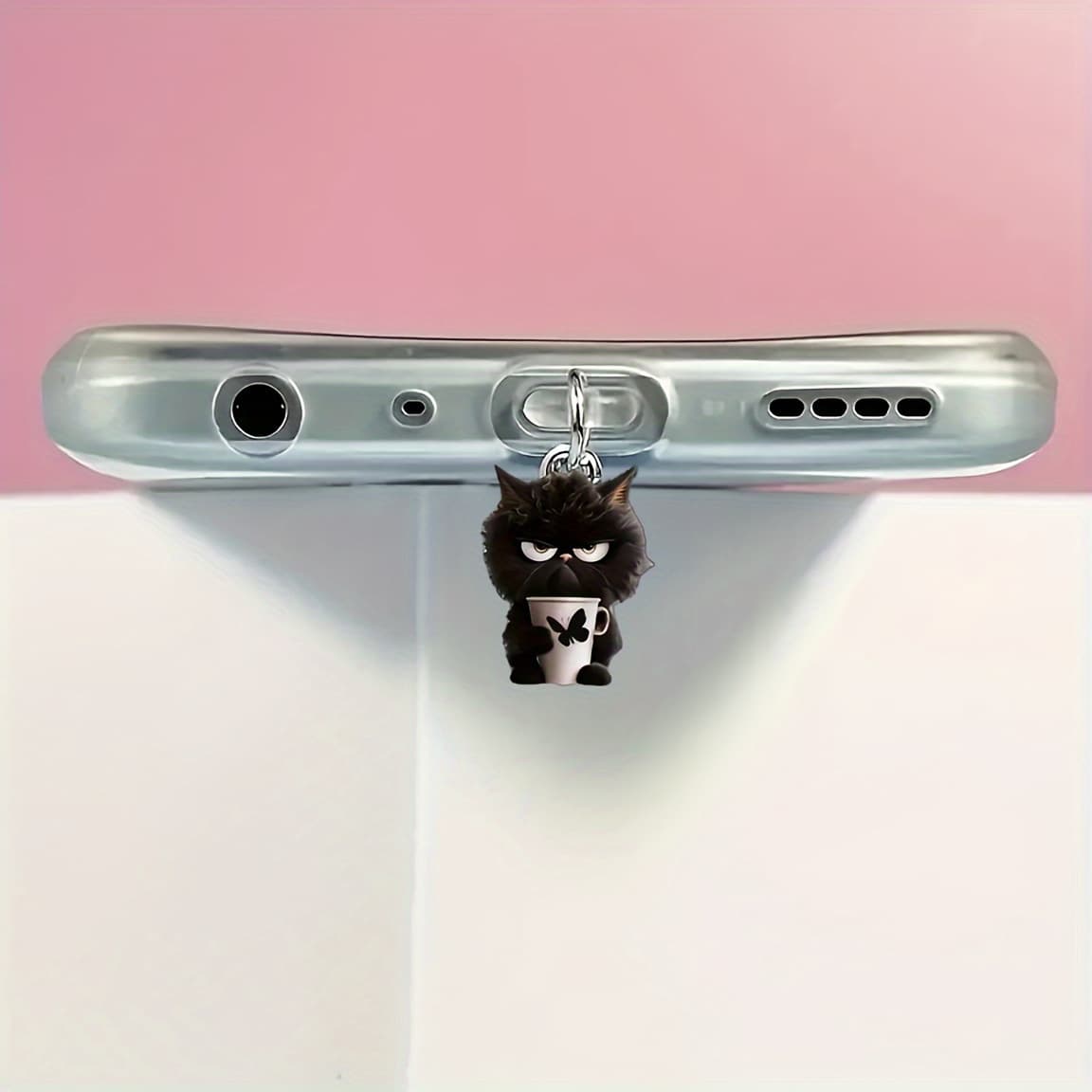Phone Dust Plug 1 A black cat butterfly teacup design phone dust plug made of acrylic (PMMA)