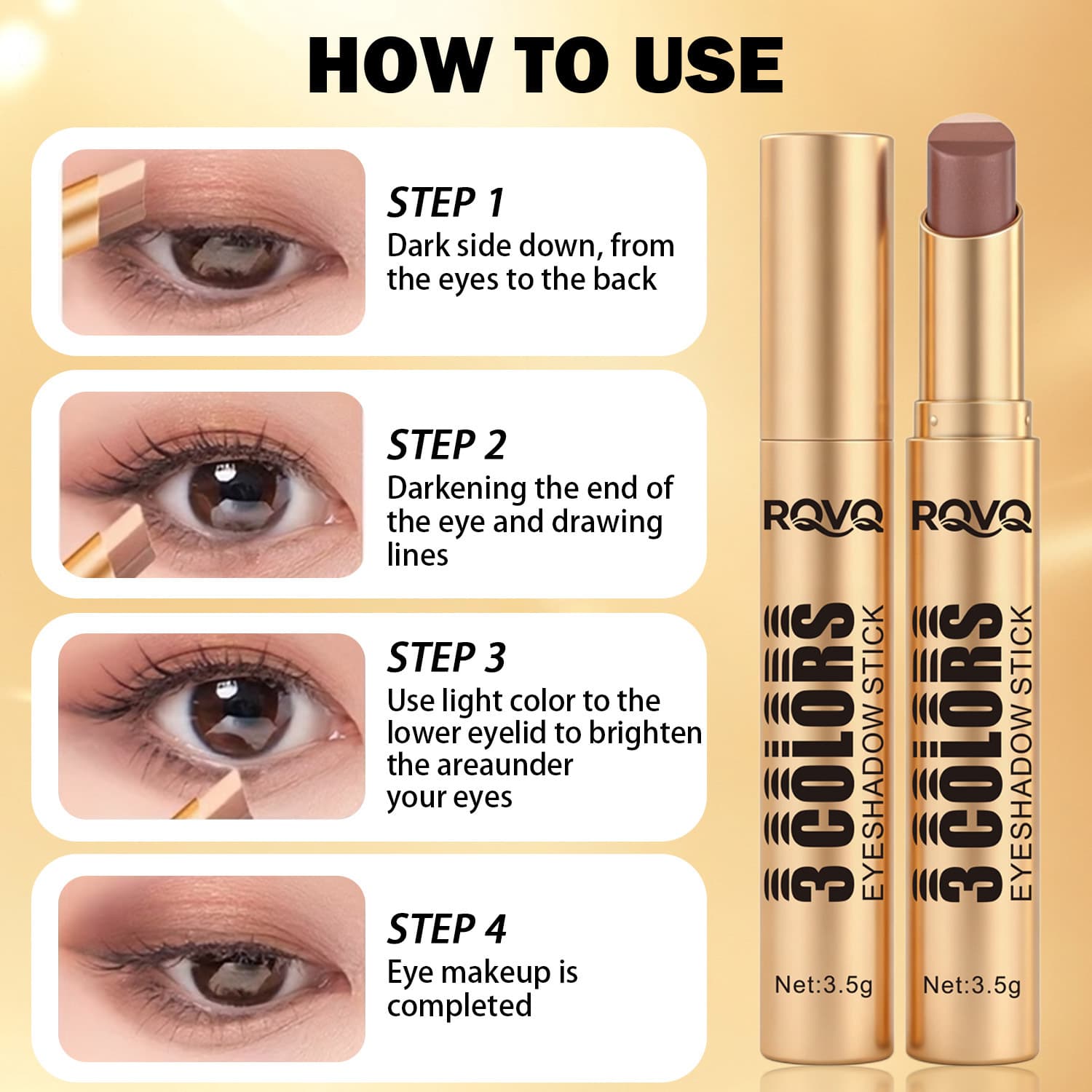 RQVQ Three-Color Eyeshadow Stick Matte Fine Shimmer Natural Gradient Eyeshadow One-Swipe Application Lazy Eyeshadow Stick