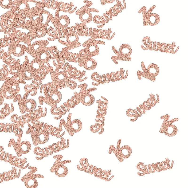 100 Pieces Sweet 16 Confetti Rose Gold Glitter Number 16 for 16th Birthday Party Decorations