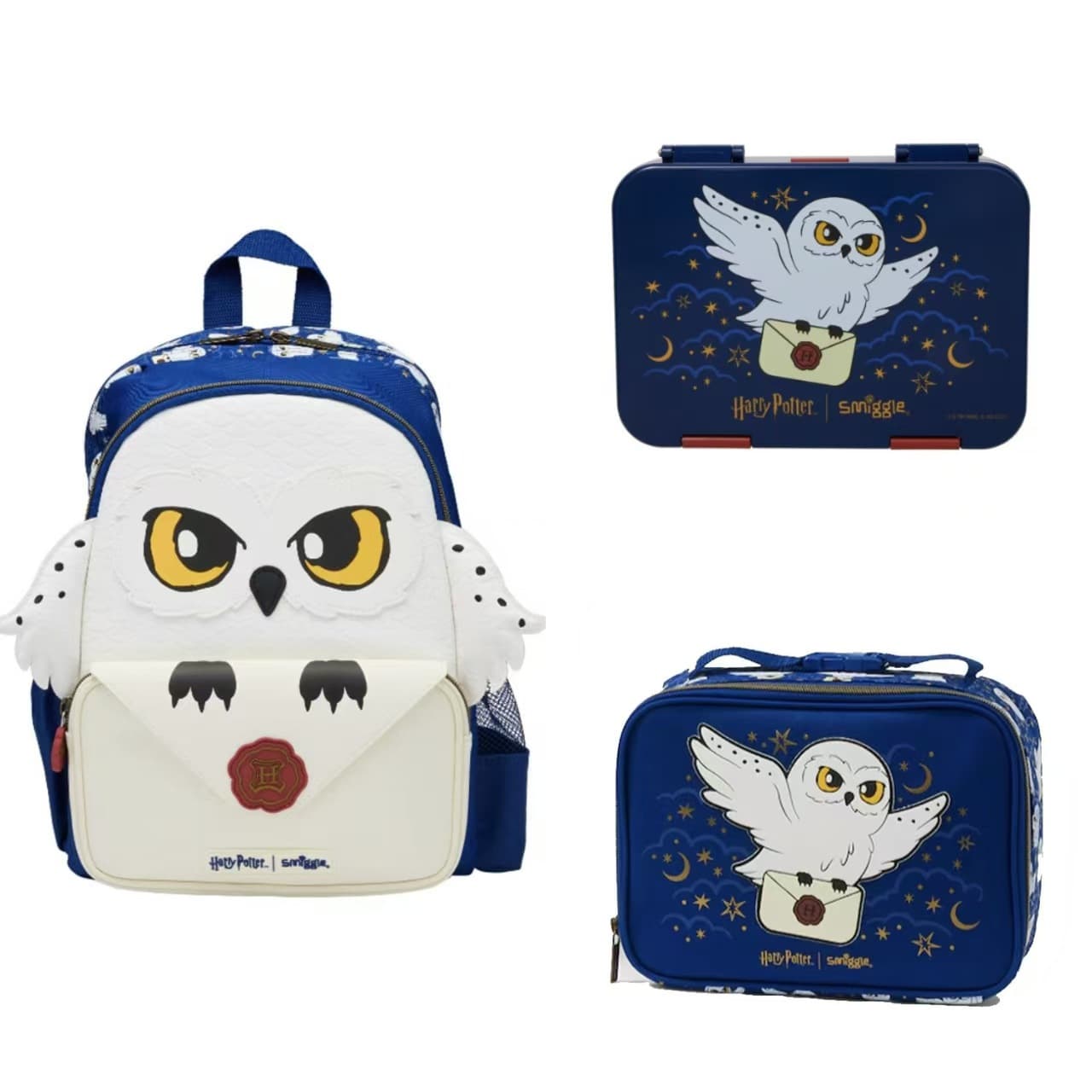 Australian Smiggle School Bag Student Cartoon Backpack Children's Large Capacity Lunch Box White Owl Set Series