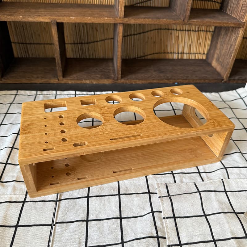 Multi-layer mixer wooden rack bamboo wood storage and organization cocktail glass rack bar bartender display rack mixer wooden rack