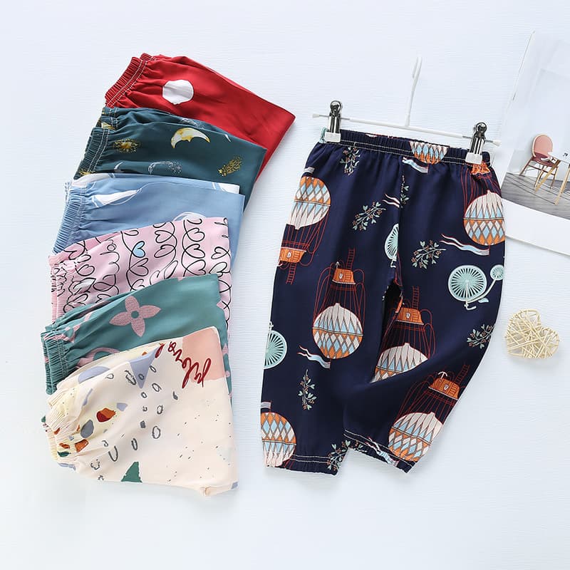 Boys' Beach Cotton Silk Nine-Foot Mosquito-Resistant Pants Children's Lantern Pants Air Conditioning Pants Wholesale
