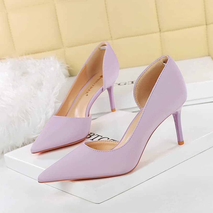 3226-A2 European and American Style Banquet High Heels Women's Sexy Thin Heel Shallow Mouth Pointed Toe Side Cutout High Heel Single Shoes Professional Shoes