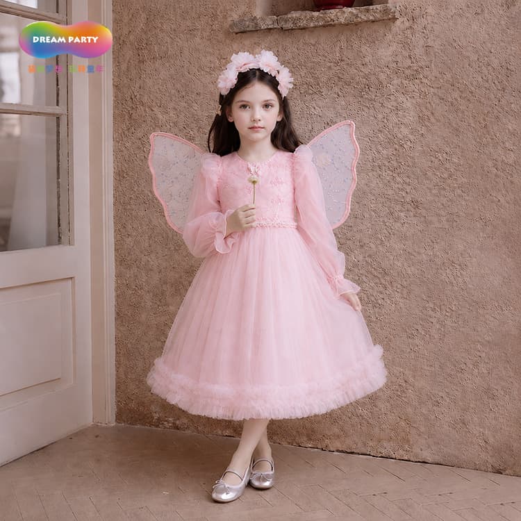 Spring Flower Fairy Princess Dress Performance Costume Little Fairy Girls Dress Set Mesh Tulle Gown Elf Skirt