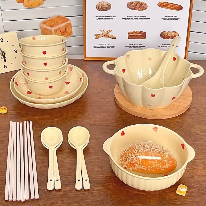 Cream love ceramic underglaze color tableware soup bowl rice bowl set household high-value multi-person eating tableware