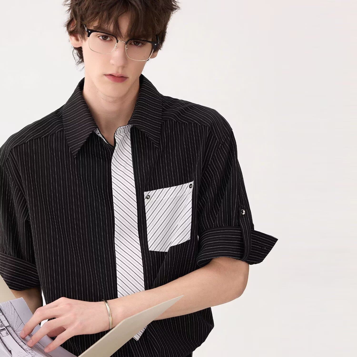 Manufacturer wholesale Japanese personalized contrasting color splicing short-sleeved shirt men's retro casual youth loose shirt trendy brand