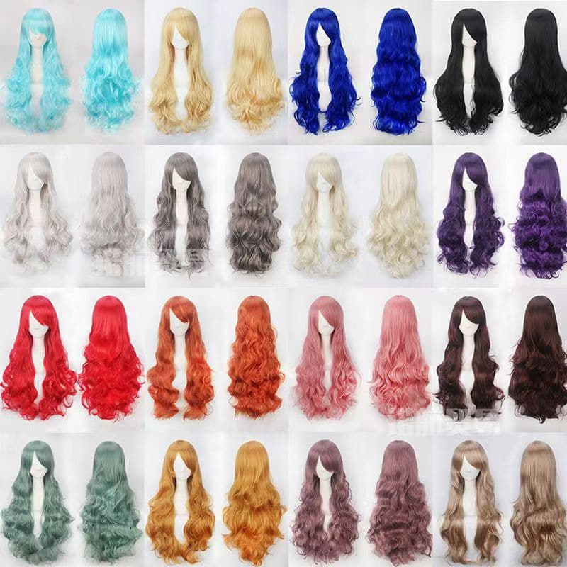 Cosplay Wig for Women, Long Hair, Anime Style, Big Wavy Long Curly Hair, 80cm, Bright Red, Side-Swept Bangs, Synthetic Hair Wig
