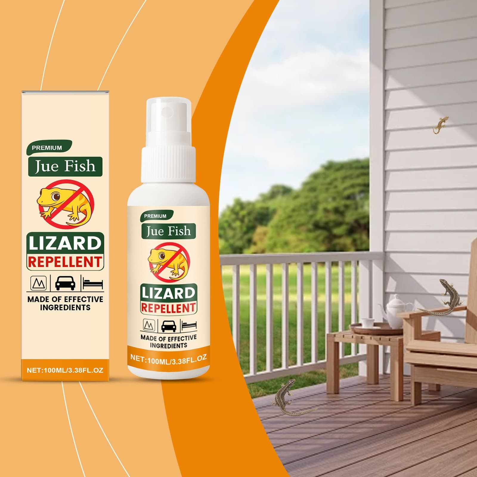 Jue Fish Lizard Repellent Spray Convenient Home-Use Spray for Repelling Geckos and Lizards, Safe and Easy to Use Indoors and Outdoors