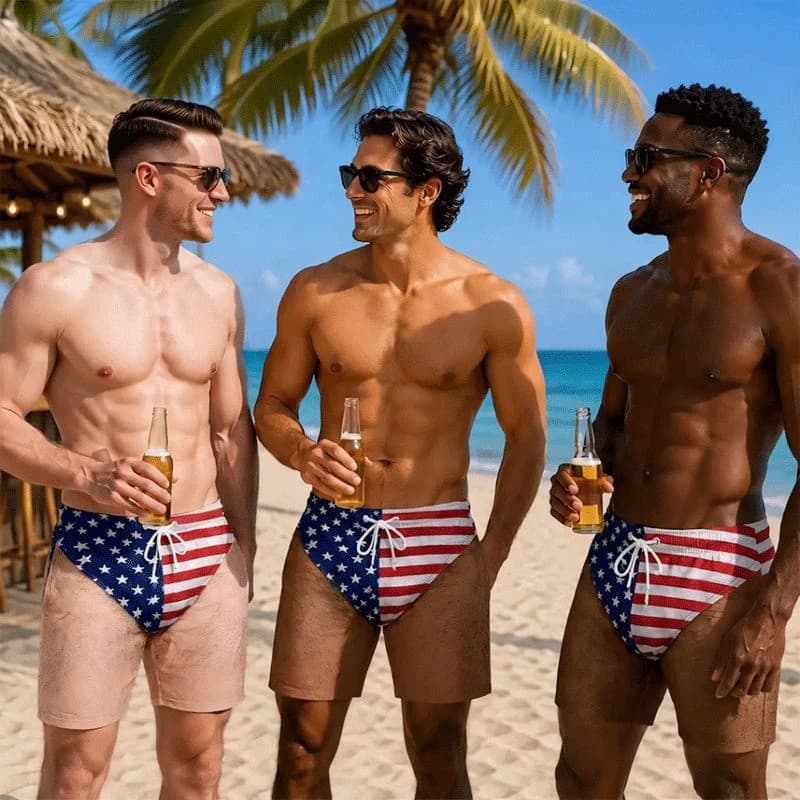 New Cross-Border Custom Funny Patriotic Men Swim Trunks Beach Shorts