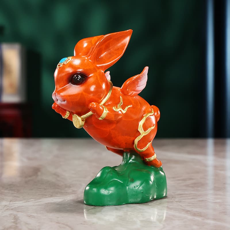 Colorful Copper Little Rabbit Figurine, Chinese Zodiac Rabbit Home Office Decoration, Mini Flying Rabbit Desktop Ornament