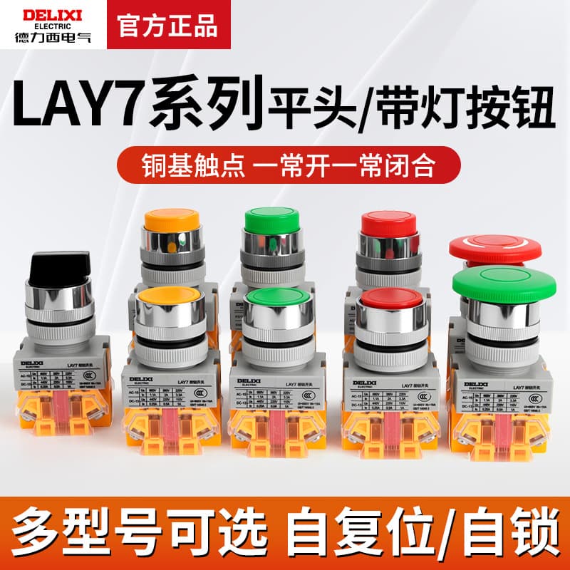 Delixi LAY7-11BN Push Button Switch Power Self-Reset Push-Type Self-Locking Start Emergency Stop Knob with Light