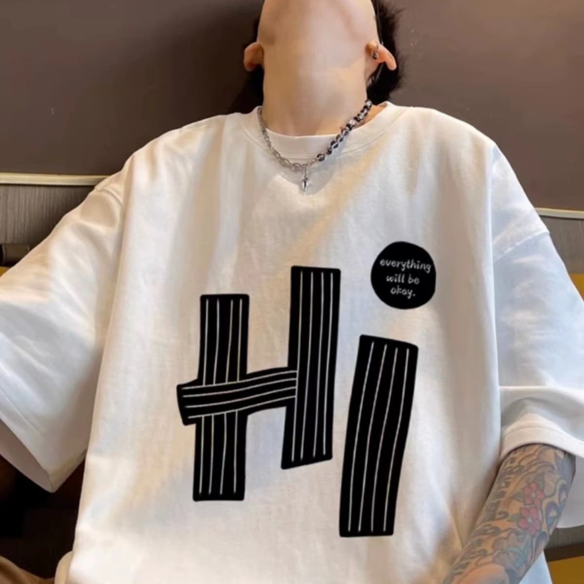 Trendy Pure Cotton Letter Print Short Sleeve Men's Summer Loose Fit Casual T-Shirt, Cool American Style Couple Top New Arrival