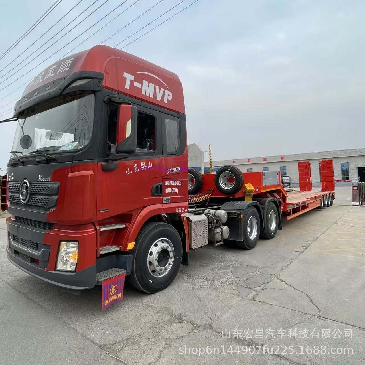Cross-border Four-Axle Low-Bed Semi-Trailer Three-Axle Low-Bed Transport Vehicle Hydraulic Ramp Excavator Transporter