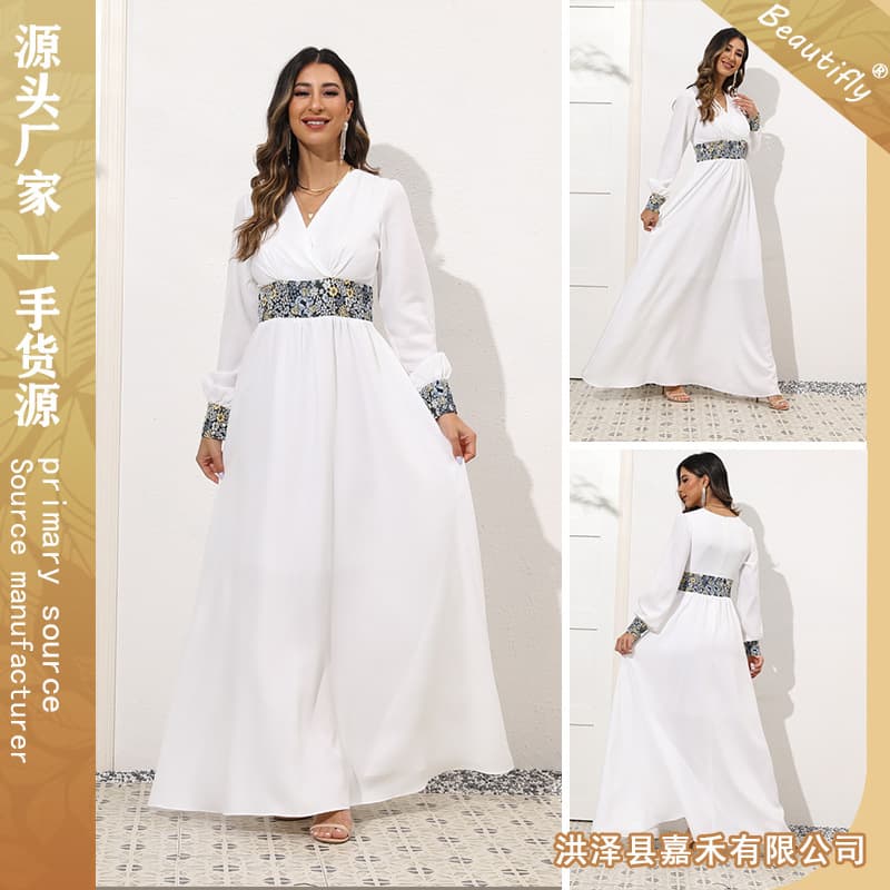 Cross-Border Factory Direct Foreign Trade AliExpress Turkey Malaysia Women's Fashion V-Neck High Waist Slimming Elegant