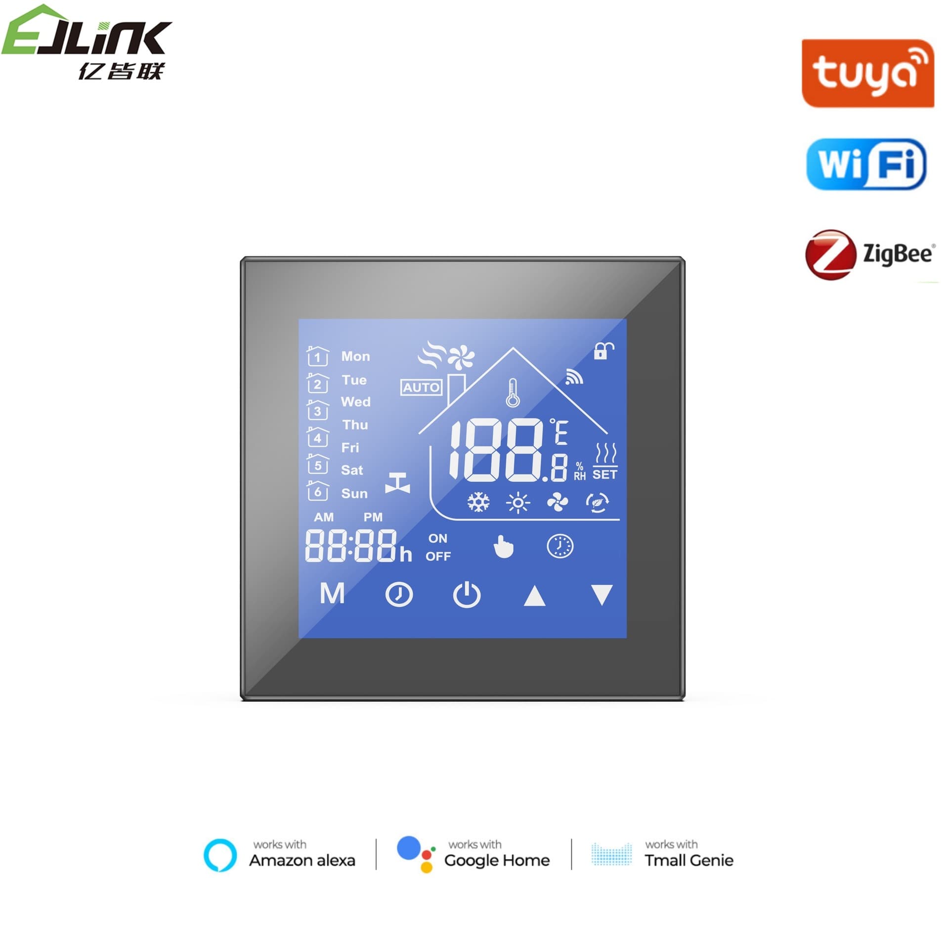 Tuya WiFi Smart Thermostat for Electric/Water Heating/Wall-Hung Boiler, LCD Touch Screen Zigbee Heating Switch