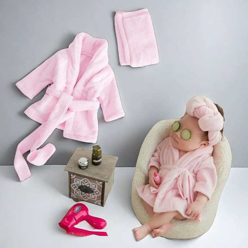 Newborn Baby Photography Prop Bathrobe Pink Soft Polyester Fabric Suitable for Boys And Girls 0-1 Year Old 80cm And below
