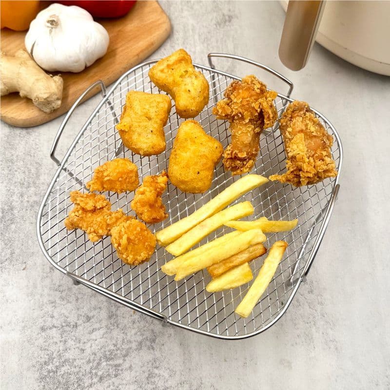 Stainless steel air fryer rack, water-steaming rack, barbecue rack, bread rack, square oil drain rack for grilling meat.