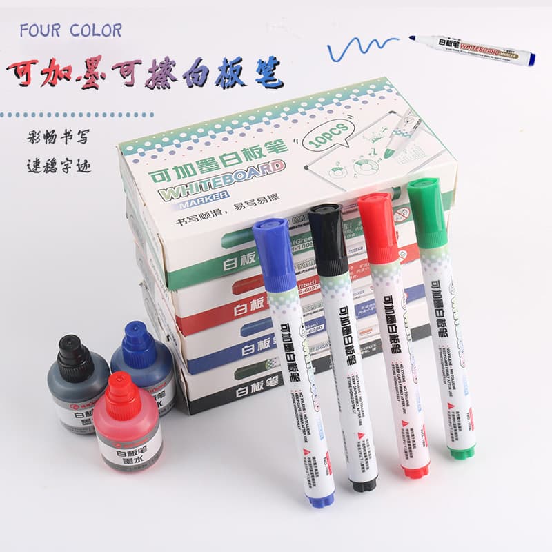 Whiteboard Marker, Large Capacity, Water-Based, Erasable, for Teachers, Refillable, Colored Thick Tip, Blackboard Pen