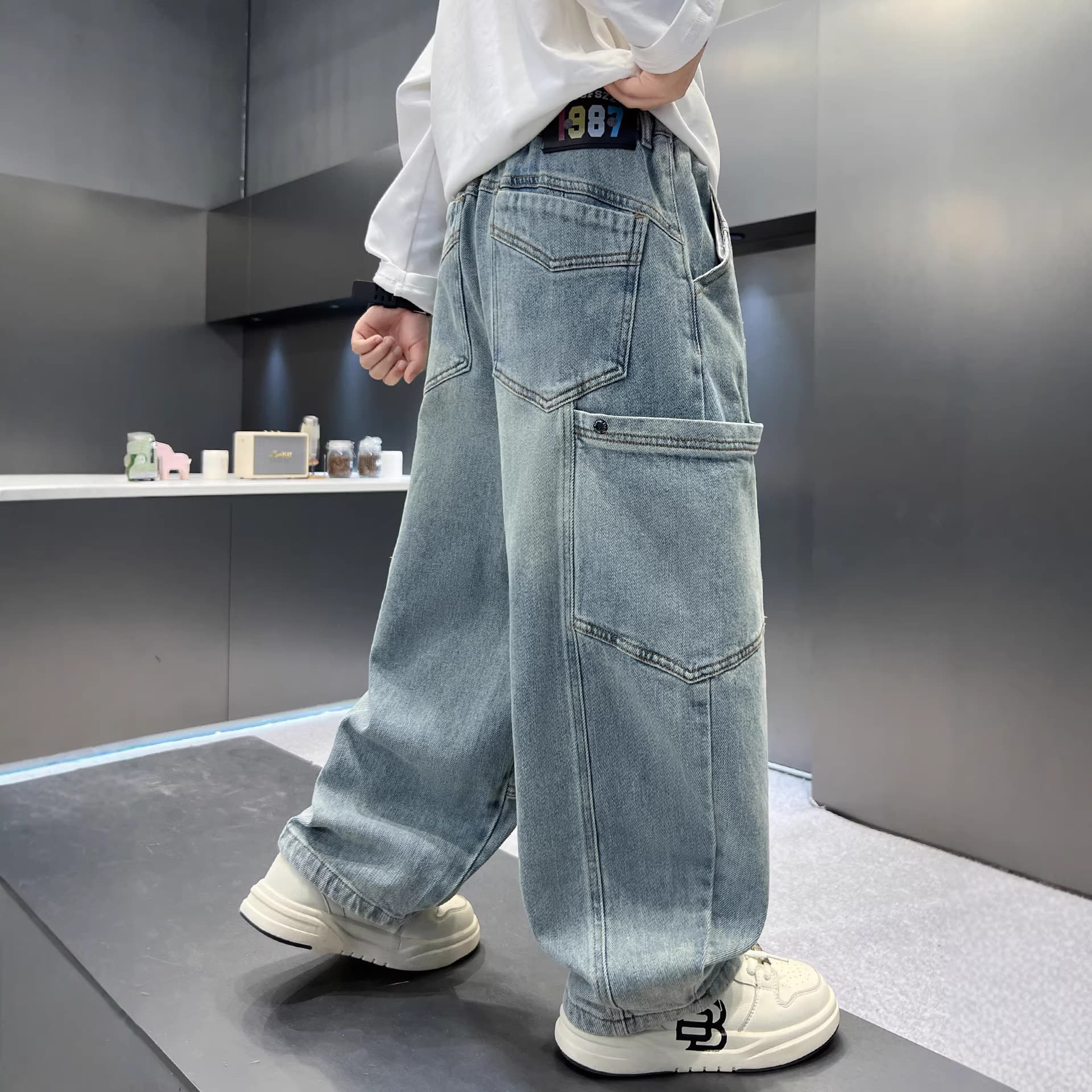 Boys' Spring Jeans 2026 New Style Kids' Spring Clothing Curved Cut Pants for Older Kids Trendy Straight-Leg Long Pants