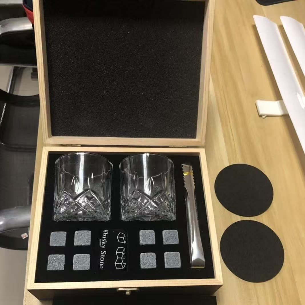 Amazon ice wine stone wooden box set whiskey stones whiskey glass cup set cross-border hot sale