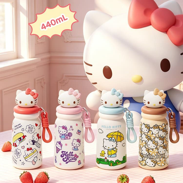 Hello Kitty Sanrio Insulated Cup 440ml Cute Straw Cup for Girls Portable High-Aesthetic Cartoon Water Cup