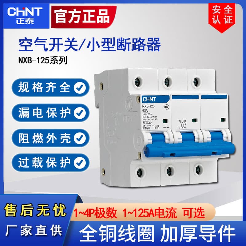 Chint NXB-125 household air circuit breaker, main switch, power outage protection device, 2P/3P miniature circuit breaker, 100A